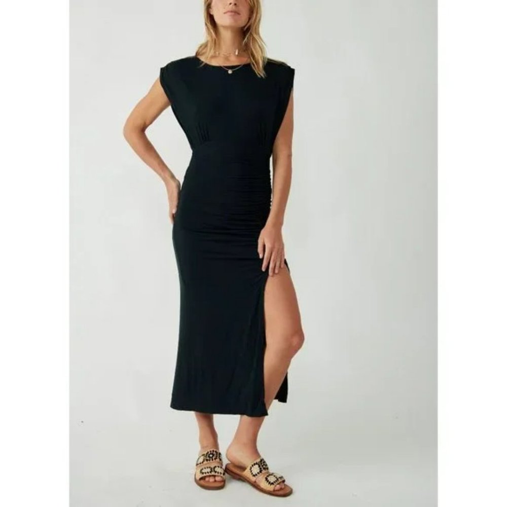 FREE PEOPLE Lakeside Solid Midi Dress / Black